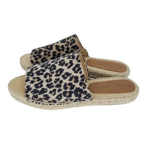 Patricia Green Zelly Leopard Print Flat Slide Espadrilles Leather Peep Toe